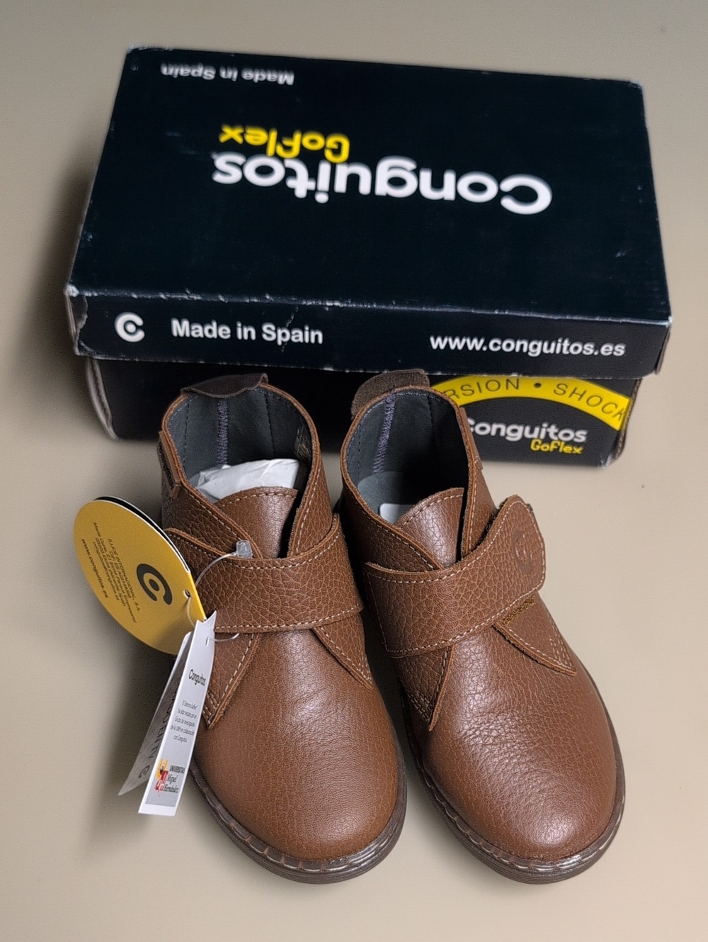 Kids Brown Leather Hook-and-Loop Boots